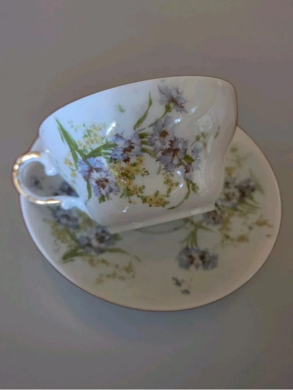 Antique Theodore Haviland Limoges Cup Saucer Blue Cornflower Schleiger 603b